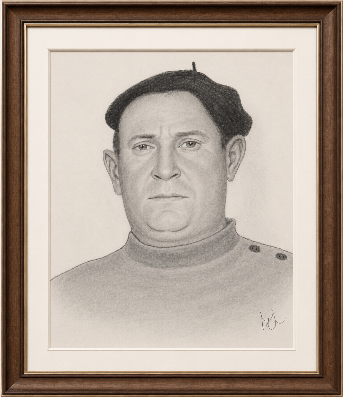 Dibujo enmarcado de un arantzale con txapela